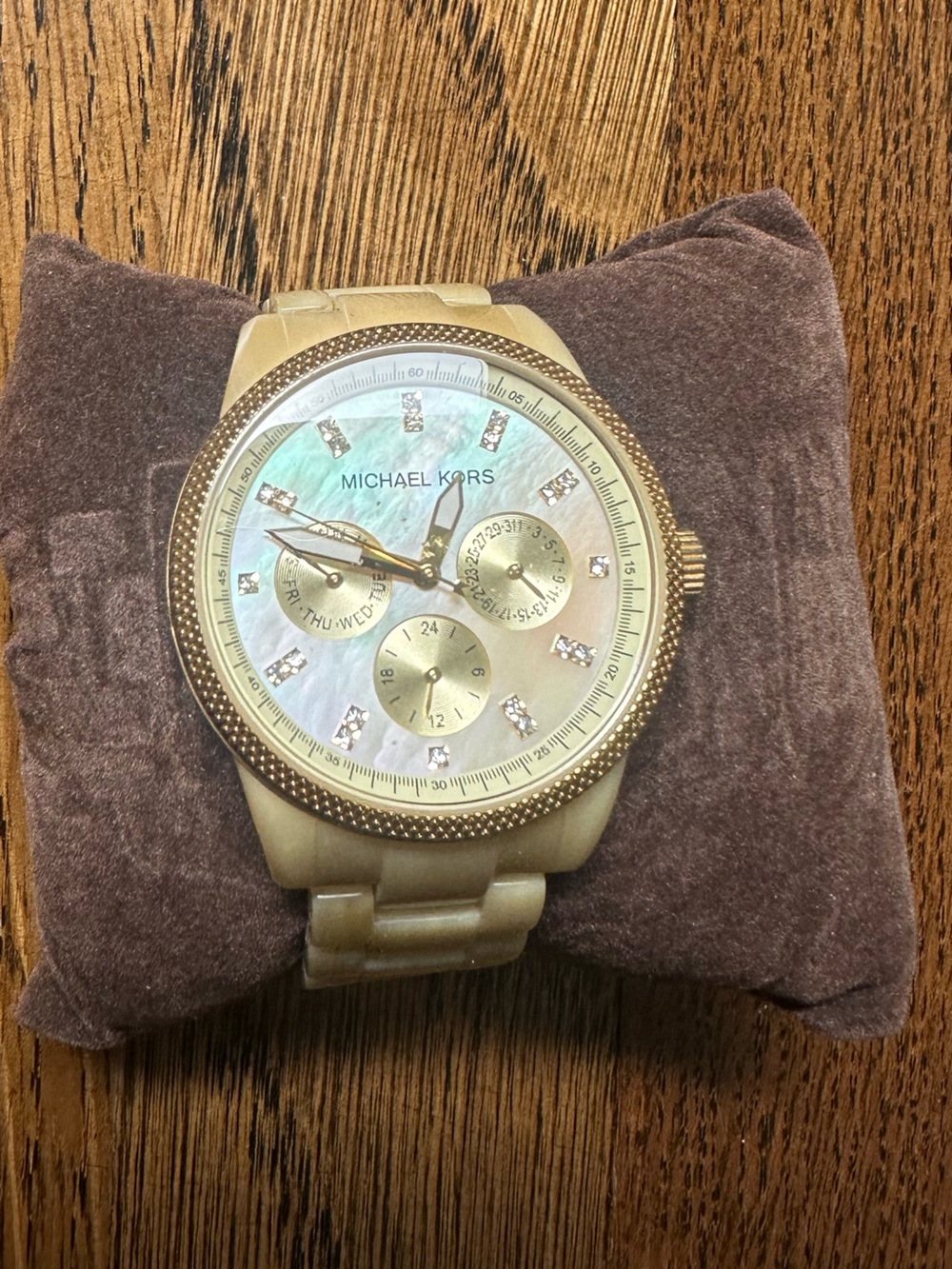Michael Kors light tortoise & Watch Display Pillow with Brown Velvet